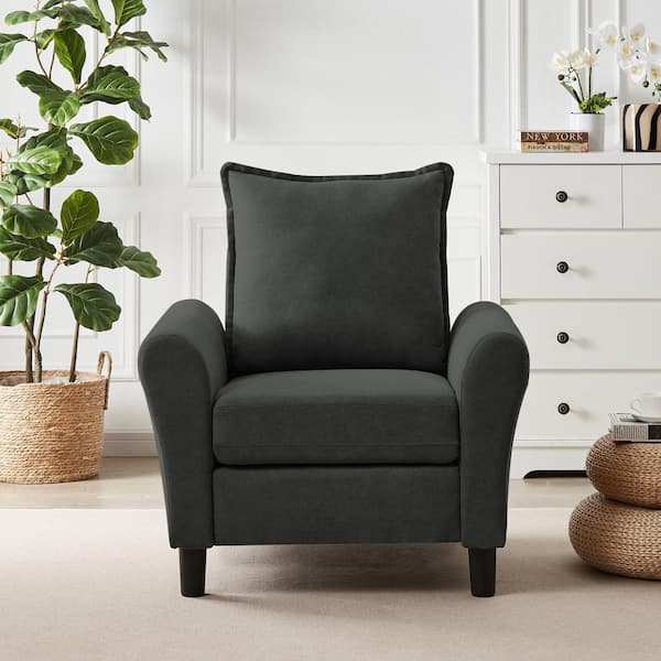 STICKON Upholstery Fabric Single Sofa Chair in Black with Rolled Arms