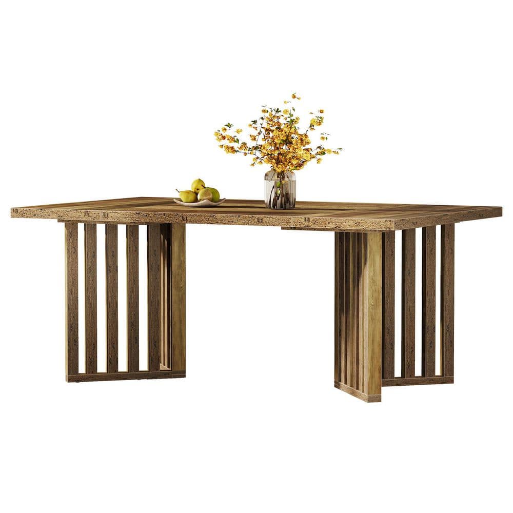 Moronia Rustic Brown Wood 63 in. Trestle Dining Table Seats 6, Rectangular Farmhouse Kitchen Table for Big Family