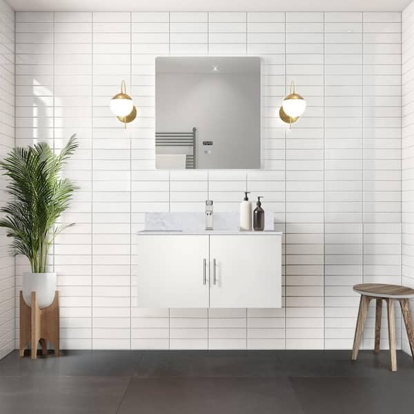 Geneva 36 in. W x 22 in. D Single Bath Vanity Cabinet without Top in Glossy White with Mirror Assembled