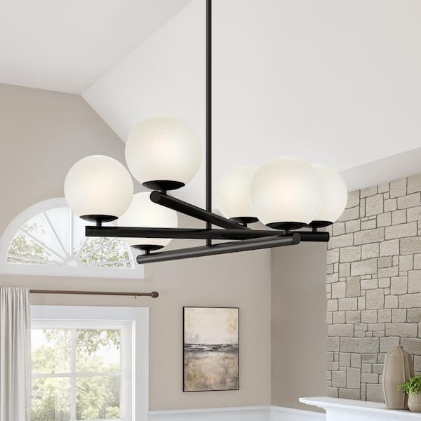 Designers Fountain Crown Heights 6-Light Matte Black Modern Geometric Chandelier for Dining Areas with No Bulbs Included