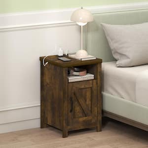 Farmhouse Amber Pine 15.1 in. W Nightstand with Charging Station and Door