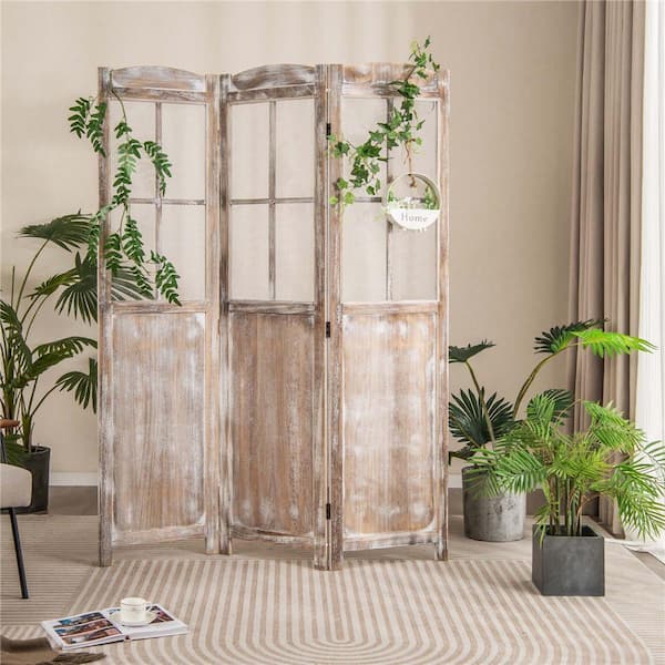 6 ft. Retro 3-Panel Room Divider Folding Privacy Screen Freestanding Wall Divider in Natural