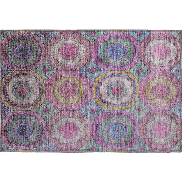 Mayfield Premium Machine Washable Abstract AMF2049 Pink 2 ft. x 3 ft. Accent Rug