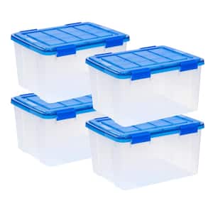 11 Gal. Lockable Plastic Storage Box in Clear with Sturdy Blue Lid and Buckles (4-Pack)