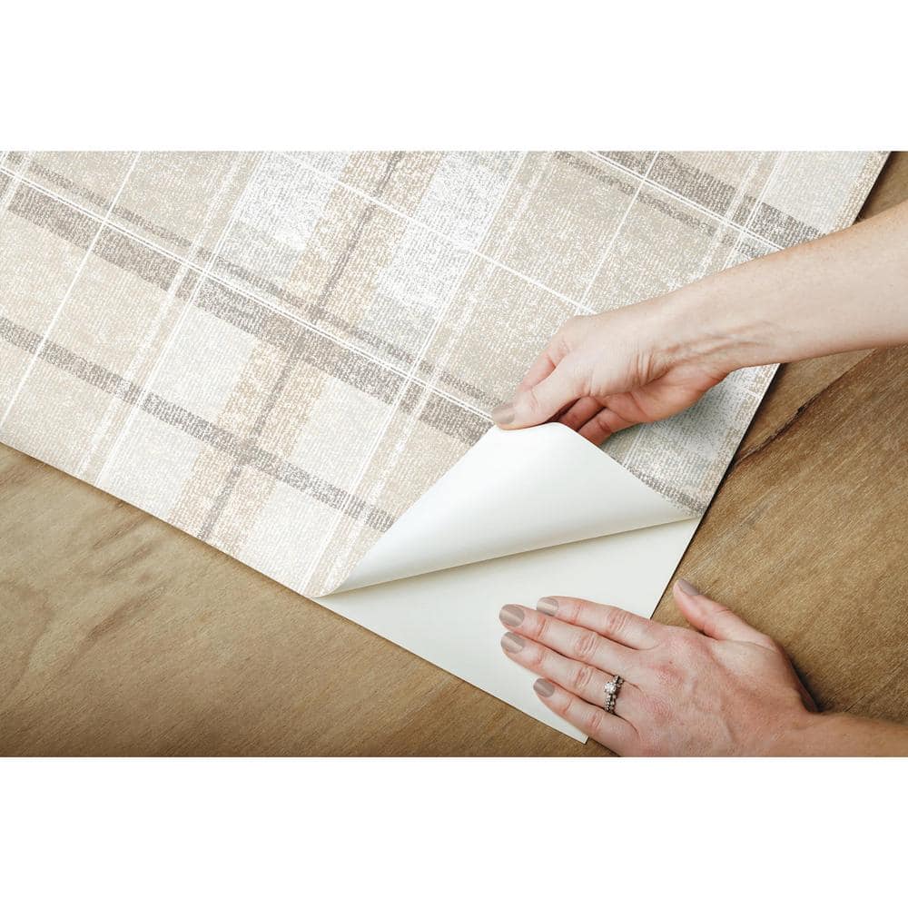 Beige Tweed Plaid Peel and Stick Wallpaper Roll