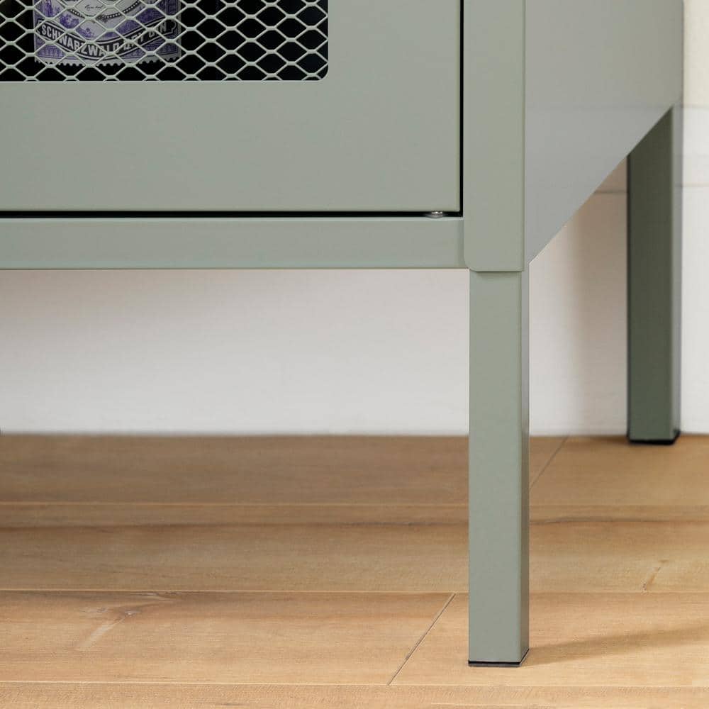 Sage Green Metal Mesh 2-Door Storage Cabinet with Adjustable Shelves