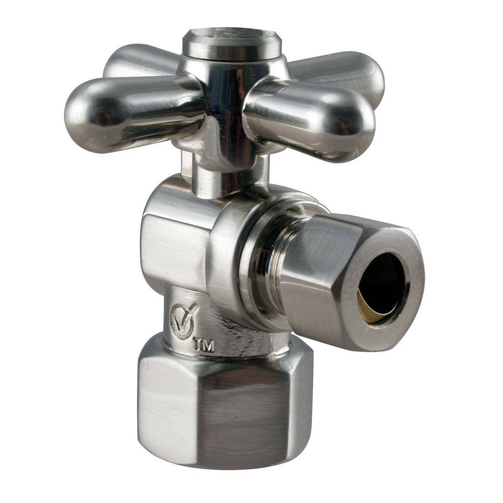 "1/4-Turn Cross Handle Angle Stop Shut Off Valve, 1/2"" IPS x 3/8"" OD Compression Outlet, Satin Nickel" price history on PriceWatchPro