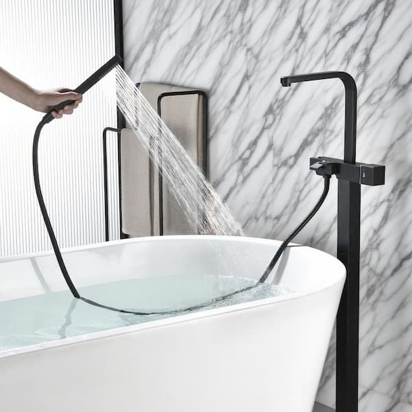 Vara 1-Handle 41.5 in. H Freestanding Tub Faucet with Hand Shower and 360° Swivel Spout in Matte Black