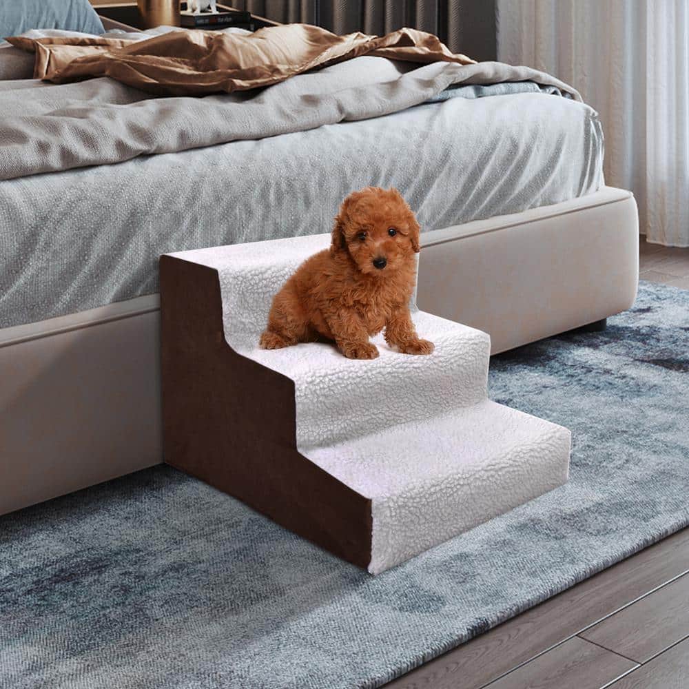 3-Steps Pet Stairs for Dogs and Cats in Brown and White