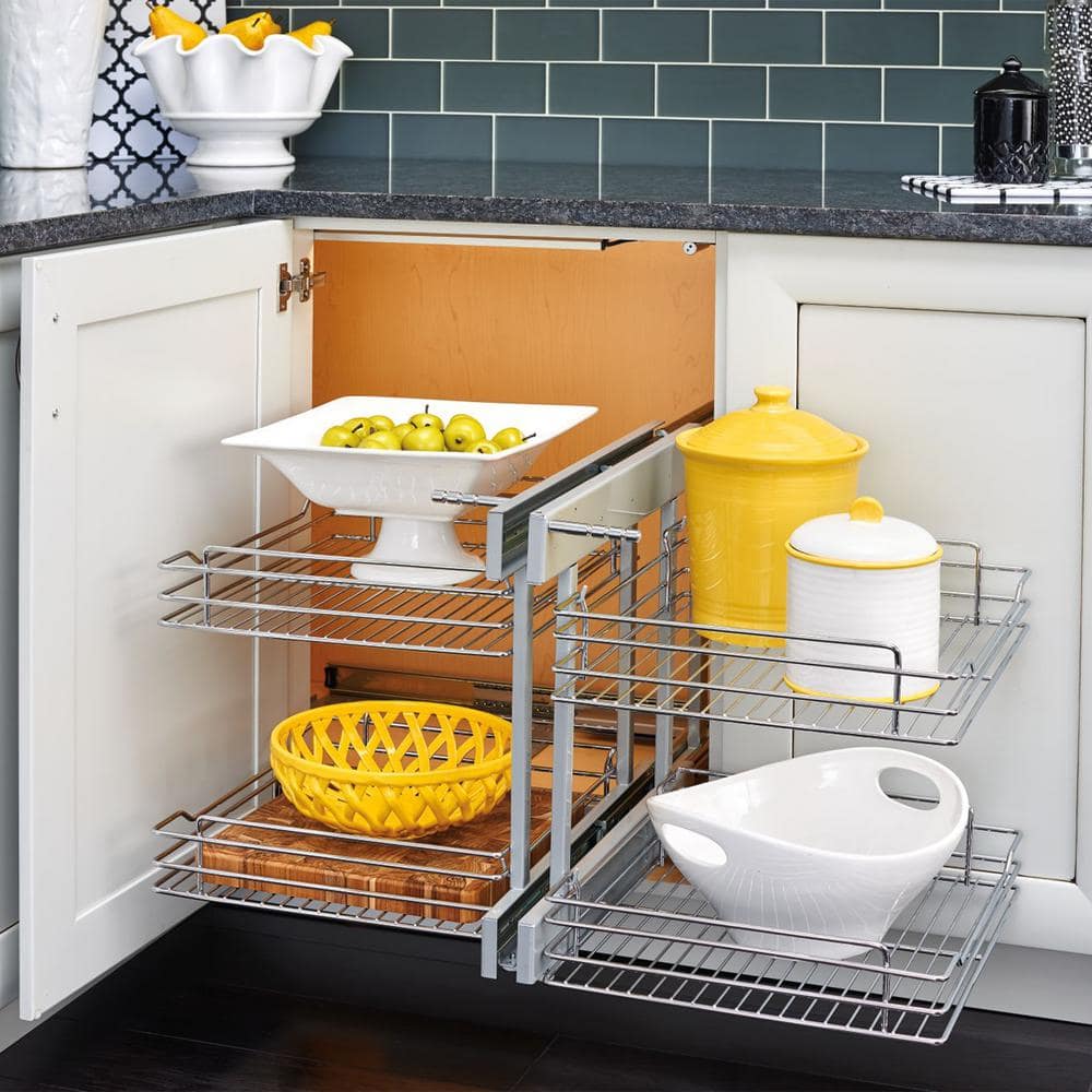 Chrome 15" Pullout Blind Corner Kitchen Cabinet Organizer