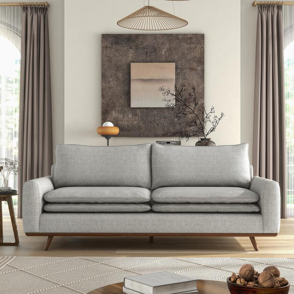 Furniture of America Kasi 82 in. Round Arm 1-Piece Cotton Linen Blend Straight Sofa in Dark Brown/Light Gray with Feather Blend