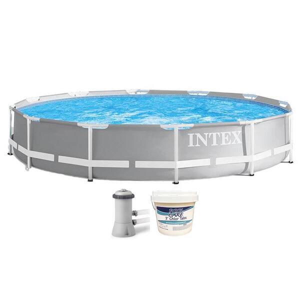 Intex 12 ft. x 30 in. Frame Above Ground Swimming Pool with Pump and Chlorine Tabs