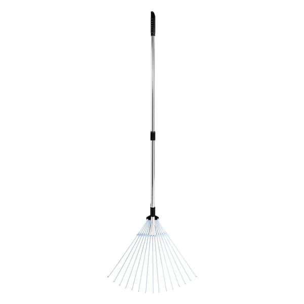 Adjustable Garden Rake with 15 Metal Tines, 7.5-22.4 in. Expandable Head and 63 in. Extendable Handle