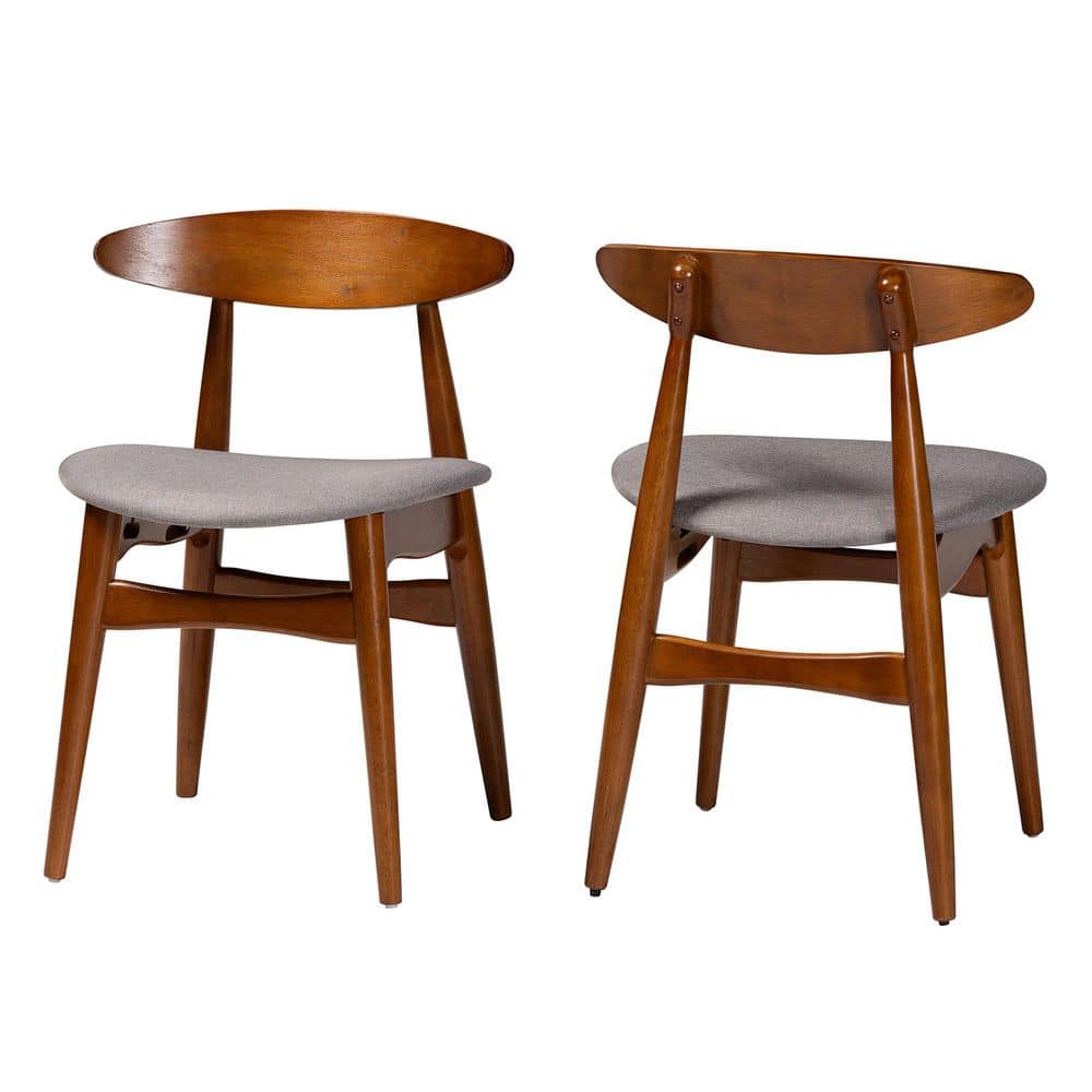 Baxton Studio Flora Gray Fabric and Medium Brown Wood Dining