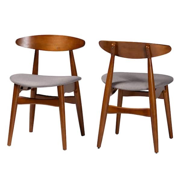 Baxton Studio Flora Gray Fabric and Medium Brown Wood Dining Chairs (Set of 2)
