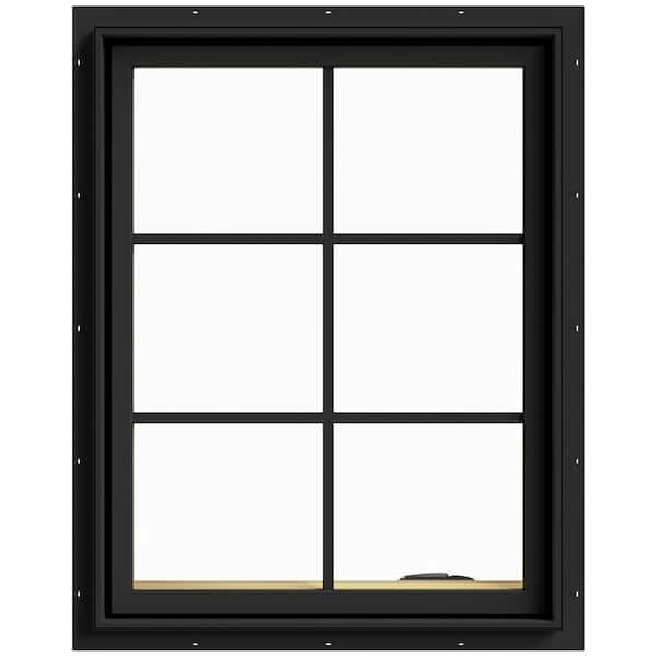 JELD-WEN 28 in. x 36 in. W-2500 Series Bronze Painted Clad Wood Right-Handed Casement Window with Colonial Grids/Grilles