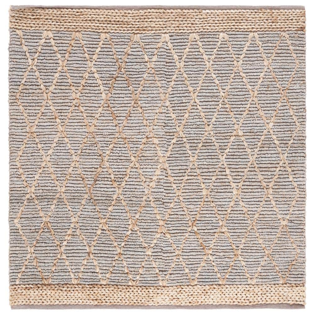 Hand-Knotted Boho Trellis 6' Square Rug in Light Blue Cotton