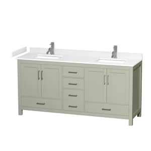Sheffield 72 in. W x 22 in. D x 35 in . H Double Bath Vanity in Light Green with White Cultured Marble Top