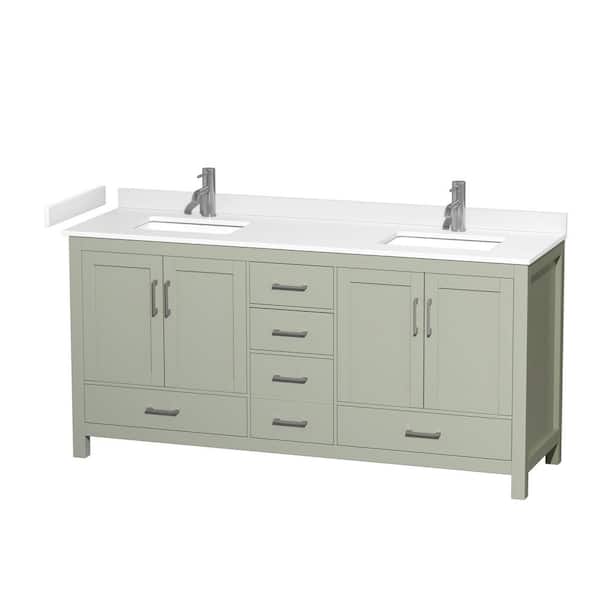 Wyndham Collection Sheffield 72 in. W x 22 in. D x 35 in . H Double Bath Vanity in Light Green with White Cultured Marble Top