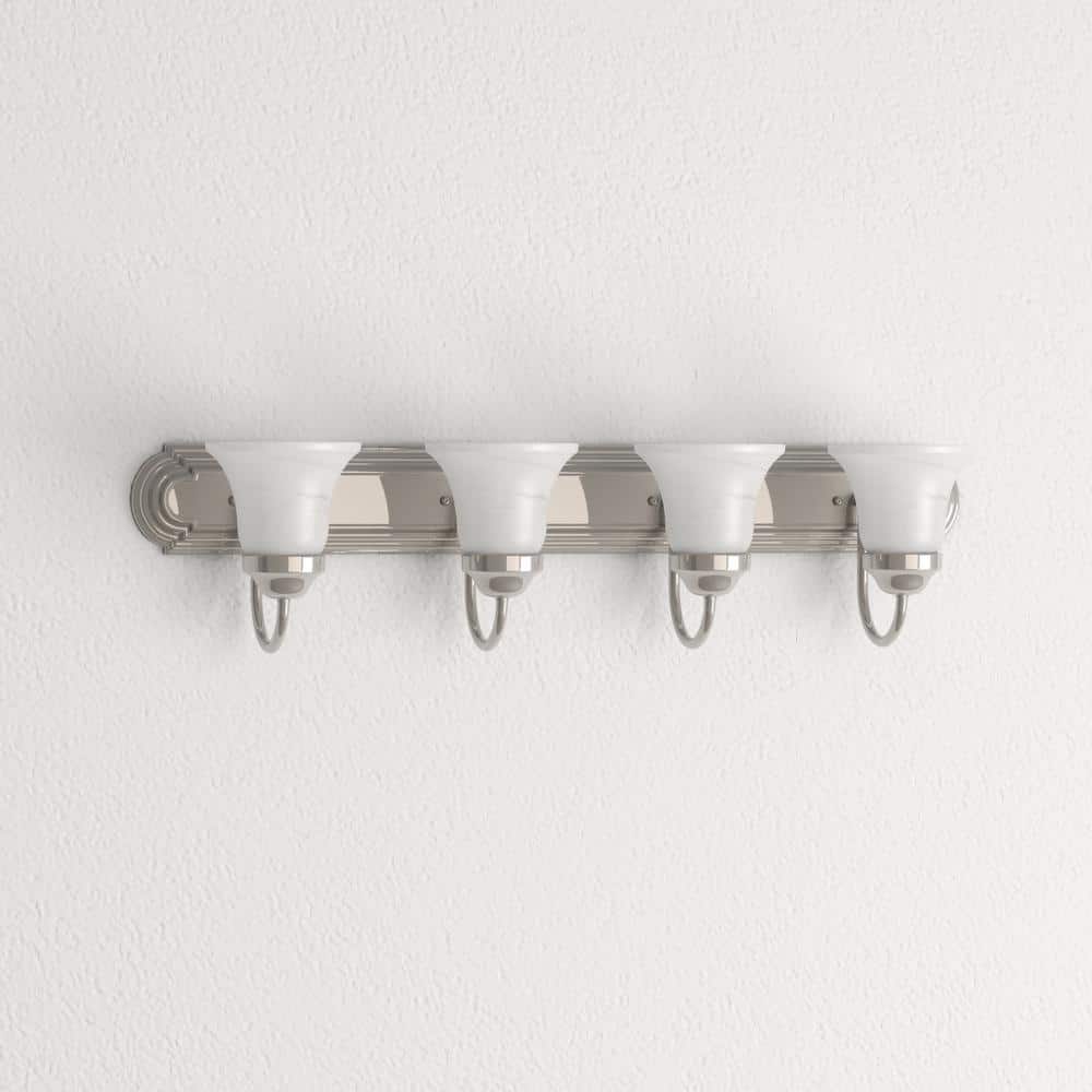 Brushed Nickel 4-Light Bath Vanity with Alabaster Glass Shades