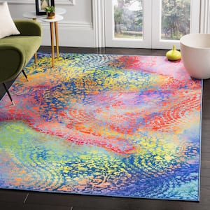 Paint Brush Blue/Coral 9 ft. x 12 ft. Machine Washable Abstract Area Rug