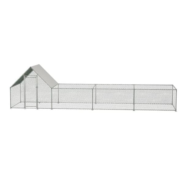 26 x 6.7 x 6.6 ft. Metal Walk-in Chicken Coops Galvanized Wire w/ Waterproof and Anti-Ultraviolet Cover, Poultry Fencing