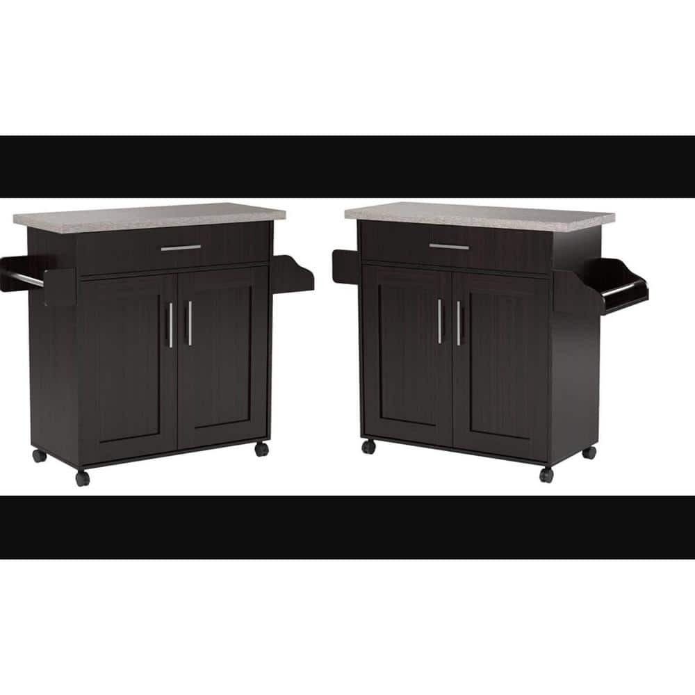 HODEDAH Chocolate-Grey Kitchen Island with Spice Rack and Towel