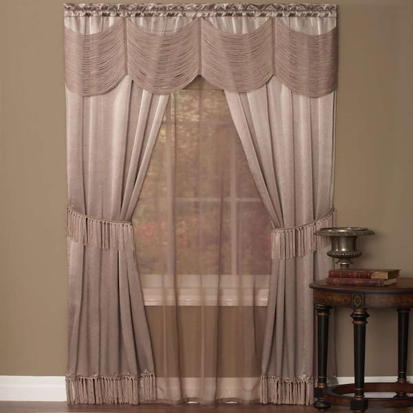 ACHIM Halley 56 in. W x 63 in. L Polyester Light Filtering 6 Piece Window Curtain Set in Mauve