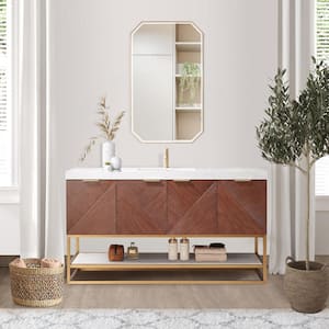 Mahon 60 in.W x 22 in.D x 33.9 in.H Single Sink Bath Vanity in Walnut with White Grain Composite Stone Top