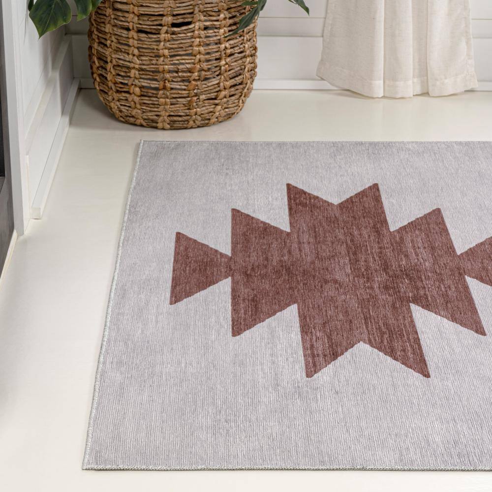 Gray and Brown Geometric Washable Synthetic 8' x 10' Area Rug