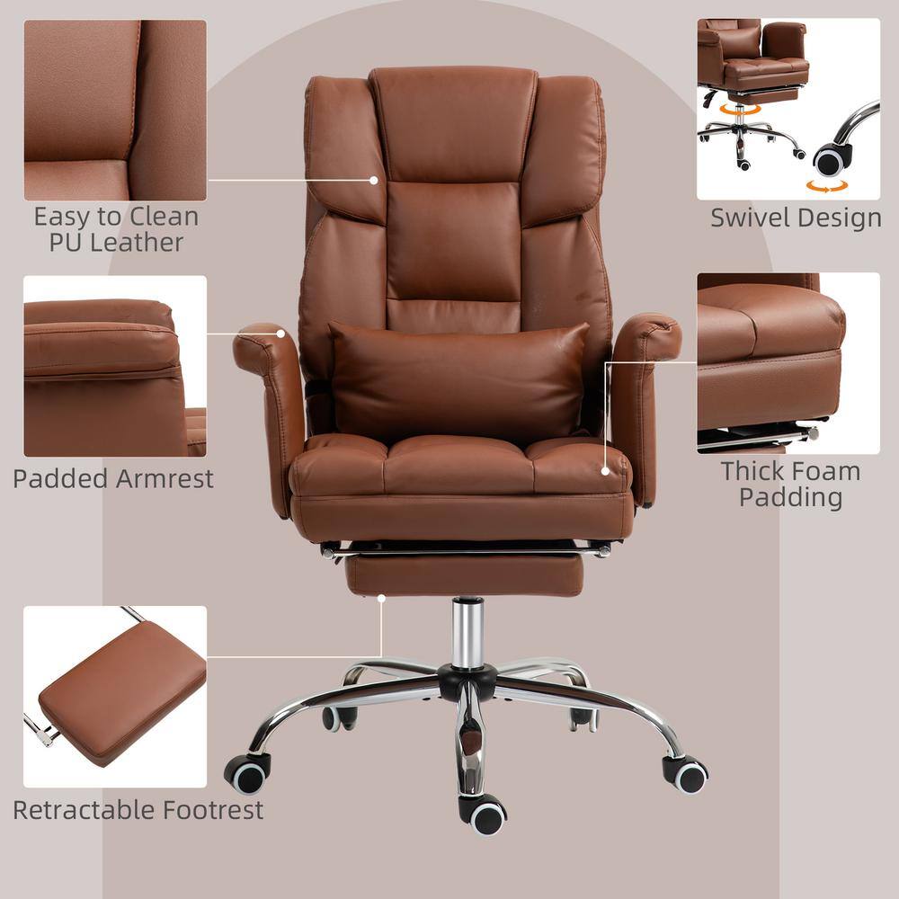 Brown Leather Executive Swivel Office Chair with Metal Base