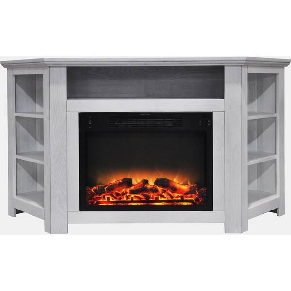 Cambridge Stratford 56 in. Electric Corner Fireplace in White with Enhanced Fireplace Display