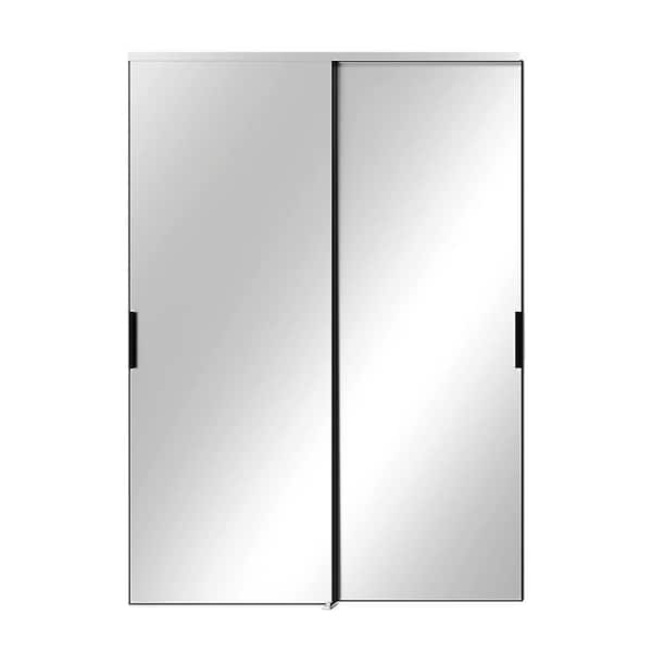 60 in. x 80 in. Full Lite, MDF, Black, Mirrored Glass Sliding Door with Aluminum Frame and Handles