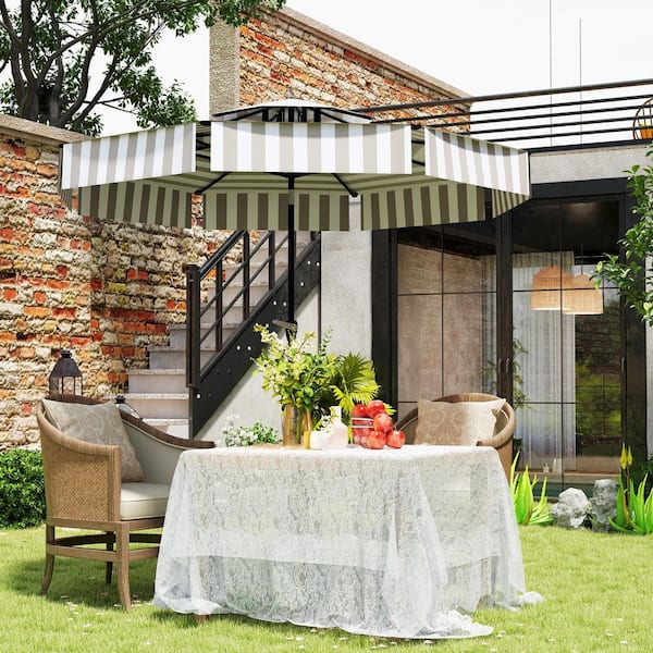8 ft patio table umbrella Outsunny 8.6FT Patio Umbrella, UPF 30+ Outdoor Market Umbrella, 2-Tier Vented Patio Table Umbrella with Crank 8 Ribs