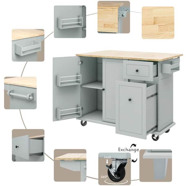 Runesay Blue Wood Base with Wood Top Rolling Kitchen Island (28.74-in x 53.94-in x 36.81-in)