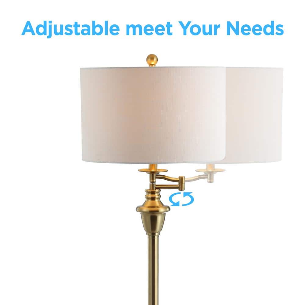 Cora 60" Antique Gold Metal/Glass LED Floor Lamp with Linen Shade