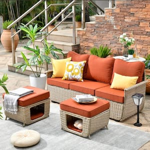 Aphrodite 3-Piece Wicker Outdoor Patio Conversation Seating Sofa Set with Ornage Red Cushions