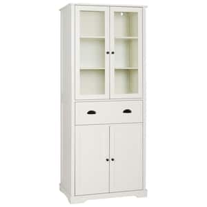 Off-White Wood 30 in. W Kitchen Pantry Cabinet Storage with Adjustable Shelves and Glass Doors