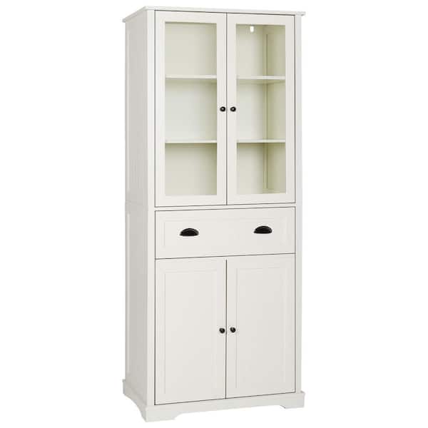 VEIKOUS Off-White Wood 30 in. W Kitchen Pantry Cabinet Storage with ...