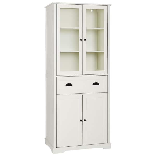 VEIKOUS Off-White Wood 30 in. W Kitchen Pantry Cabinet Storage with  Adjustable Shelves and Glass Doors HP0405-11WH-11 - The Home Depot