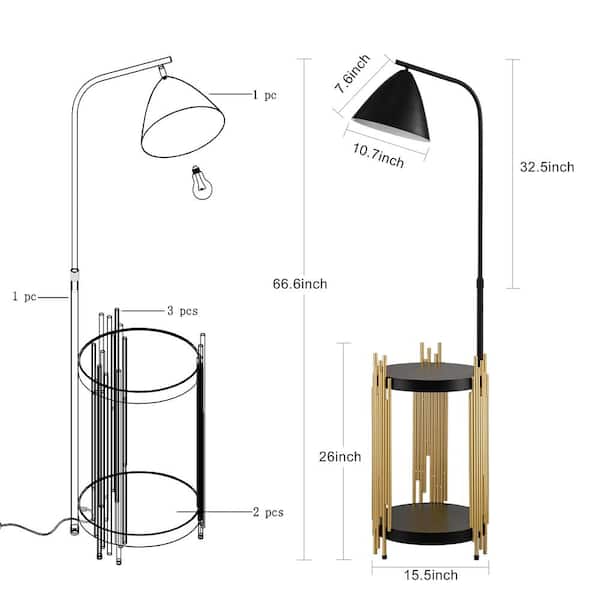Bedside End Table Standing Lamp 67 in. Black Arc Floor Lamp