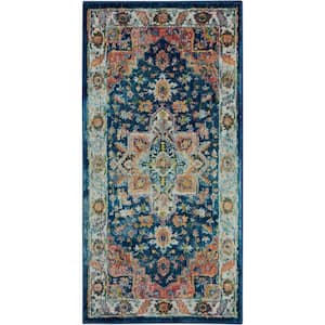 Global Vintage Blue Doormat 2 ft. x 4 ft. Persian Traditional Kitchen Area Rug
