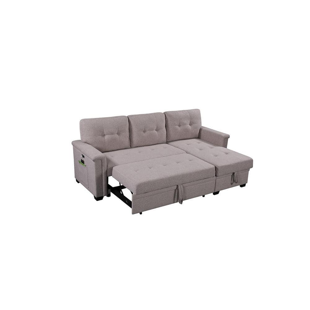 Ashlyn Light Gray Tufted Fabric Sectional with USB Ports and Storage