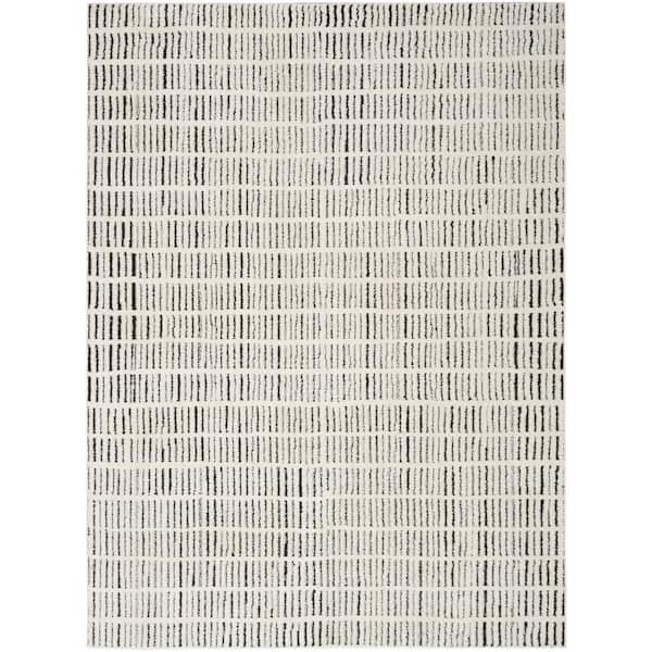 Nourison Cozy Modern Ivory Black 4 ft. x 6 ft. Linear Contemporary Area Rug