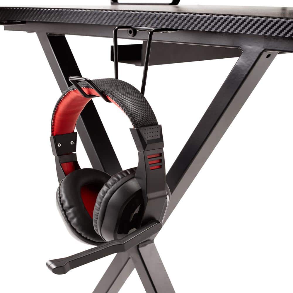 AeroDynamic 46" Black Gaming Desk with Cup Holder & Headphone Hook