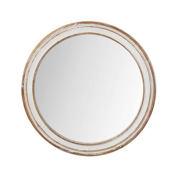 Anky 23.62 in. W x 23.62 in. H Wooden Farmhouse Circle Round MDF Framed Wall Mirror, Bathroom Vanity Makeup Mirror