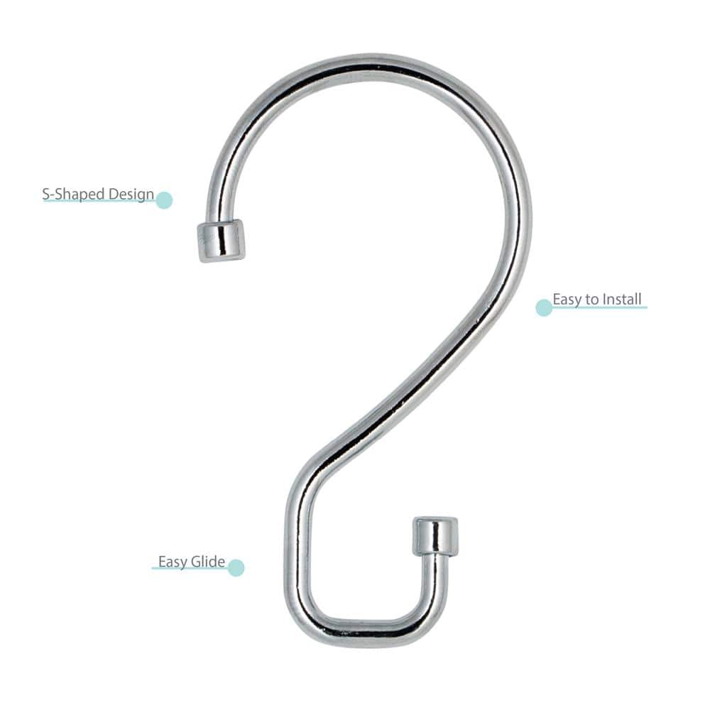 Chrome Rust Resistant S-Hook Shower Curtain Rings