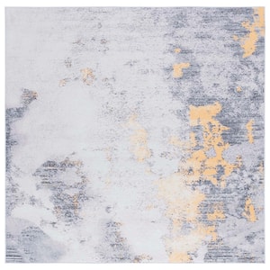 Tacoma Gray/Gold 4 ft. x 4 ft. Machine Washable Distressed Abstract Square Area Rug