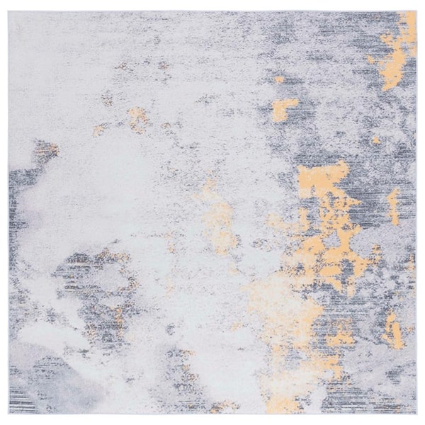SAFAVIEH Tacoma Gray/Gold 4 ft. x 4 ft. Machine Washable Distressed Abstract Square Area Rug