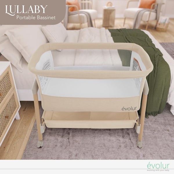 Evolur Beige Lullaby Portable Bassinet with wheels 3993EV-BG The
